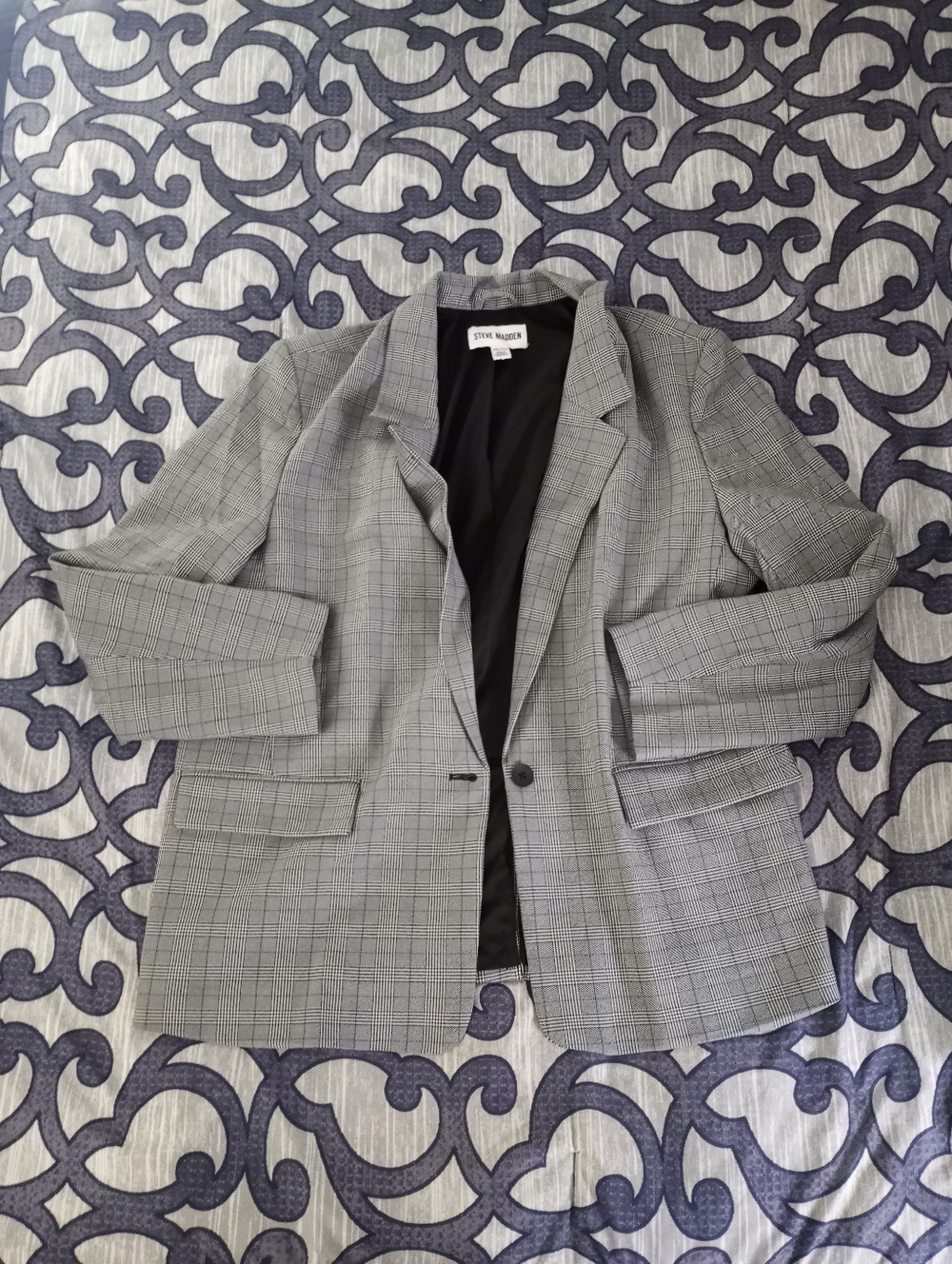 Steve Madden Black and Gray Plaid Blazer